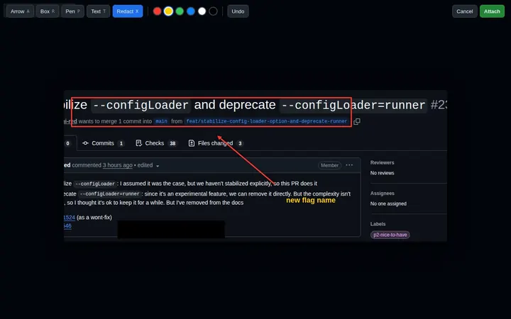 Screenshot editor with a box, an arrow, a text label and a redacted area