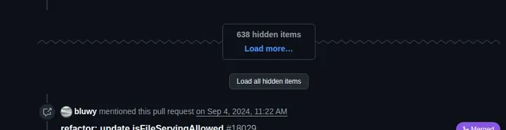 A Load all hidden items button under GitHub's 638 hidden items